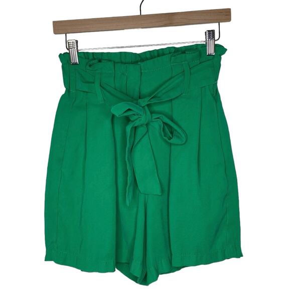 Reserved Eco Aware High Rise Paper Bag Belt Shorts Women’s US 4 Minimalist Green - Picture 2 of 12